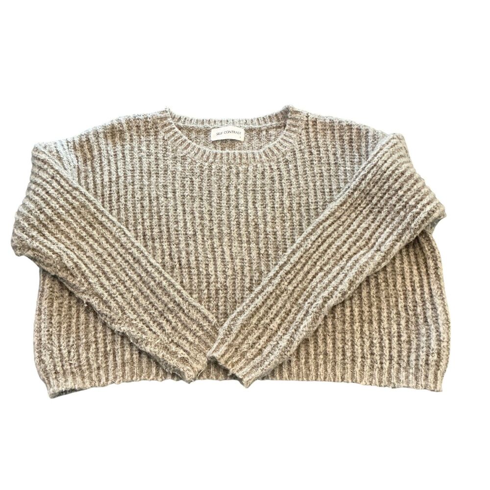 SELF CONTRAST Women's Heather Gray Ribbed Knit Cropped Sweater Size Small